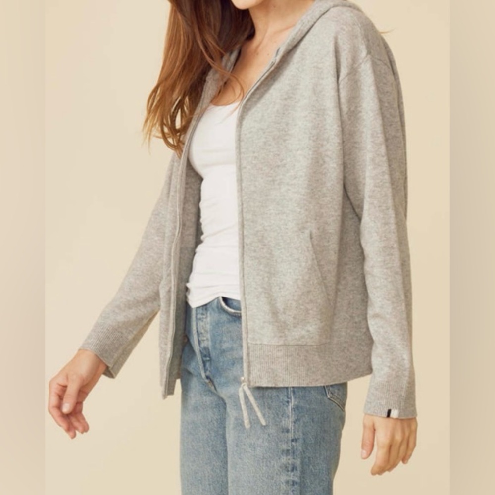 Aspen One 100% Cashmere Sz L Light Gray Zip-Front Hooded Women's Sweater
